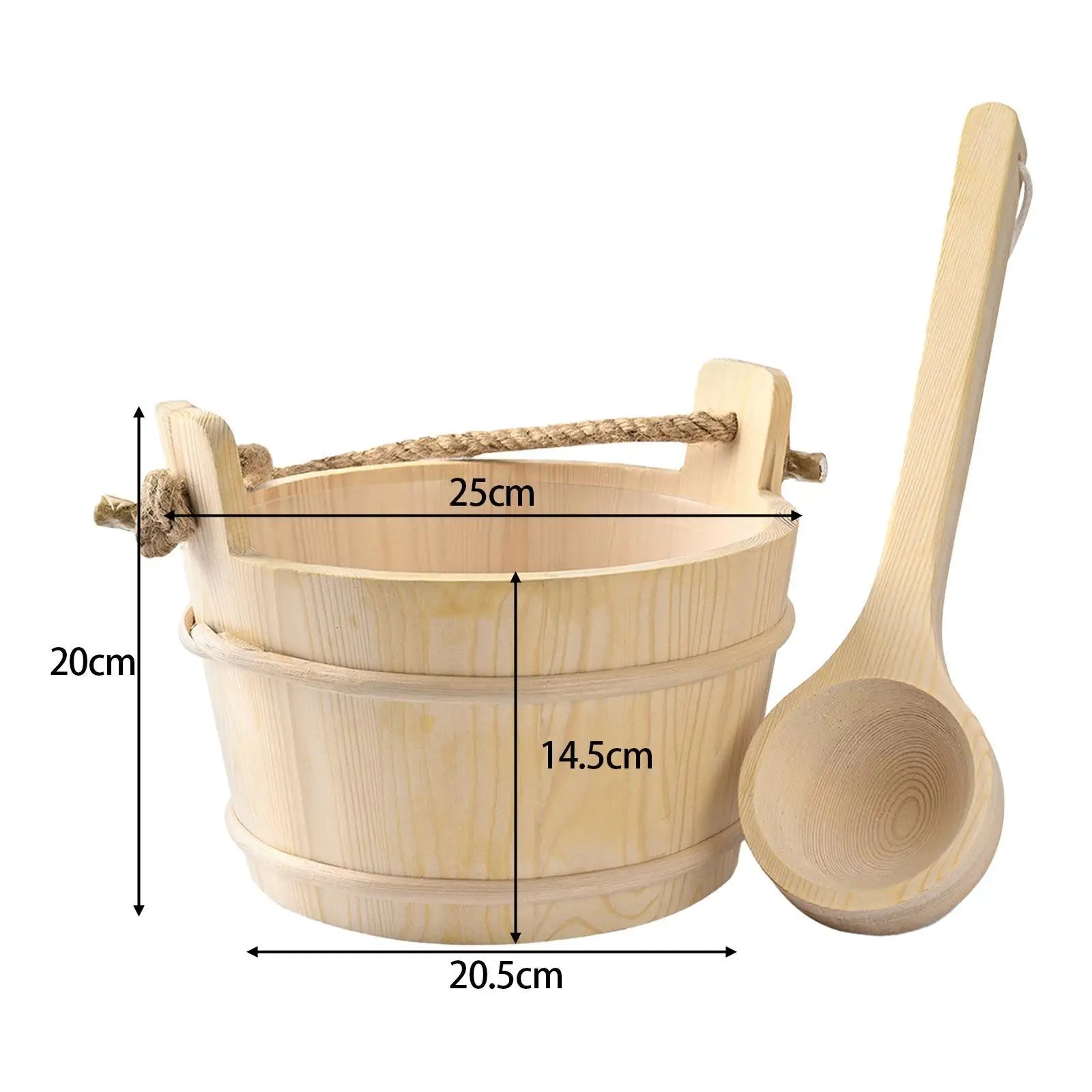 Wood Sauna Bucket and Ladle SPA Steaming Bathroom Tool Tub Barrel Multipurpose 4L Large Capacity, SPA Accessory for Bath