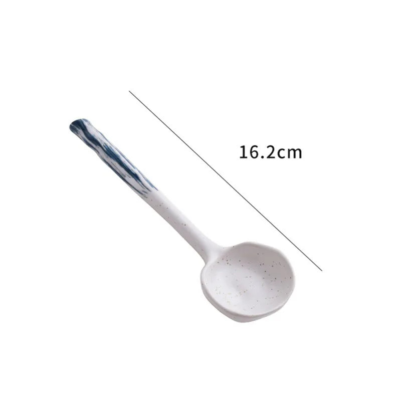 1pcs Japanese Ceramic Spoon Creative Long Handle Stoneware Spoon Household Dessert Tea Coffee Small Soup Spoon Kitchen Tableware