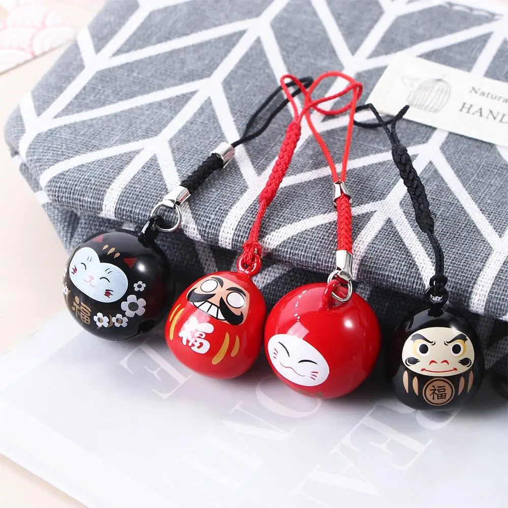 Japan Lucky Cat Daruma Bells Pendant DIY Trinkets Car Bag Key Chain Water Bells Copper Good Luck Fortune Wealth Charm Gift