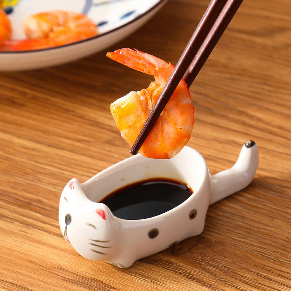 Japanese Style Ceramic Sushi Dipping Bowl Creative Cat Shape Dessert Sauce Dish Seasoning Soy Vinegar Plate Kitchen Tableware