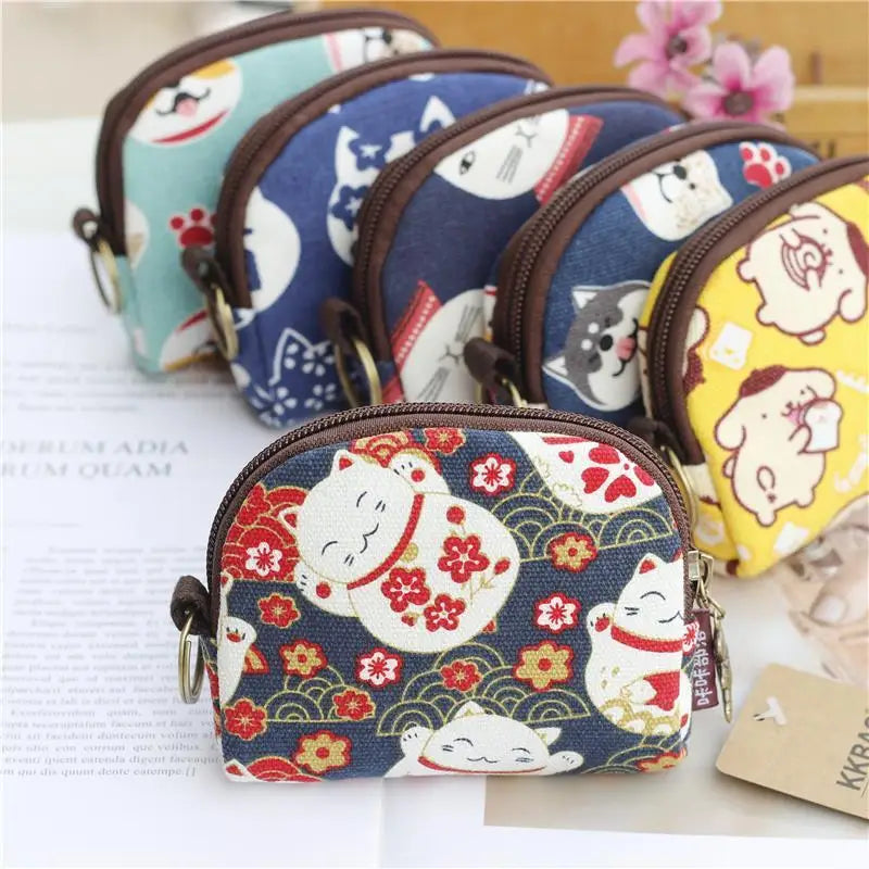 hello kittyJapanese coin purse cute coin pouch clutch bag mini lucky cat small wallet short kawaii coin women's storage keychain