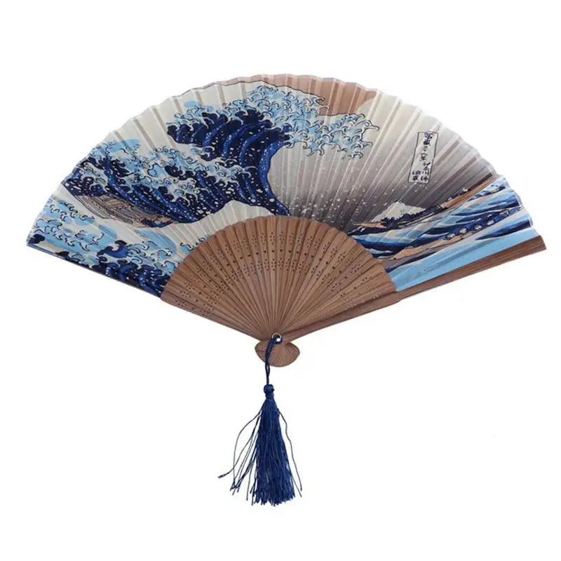 Japanese Style Silk Hand Fan Kanagawa Waves Folding Fan Wedding Party Decoration Gifts Home Wall Decoration