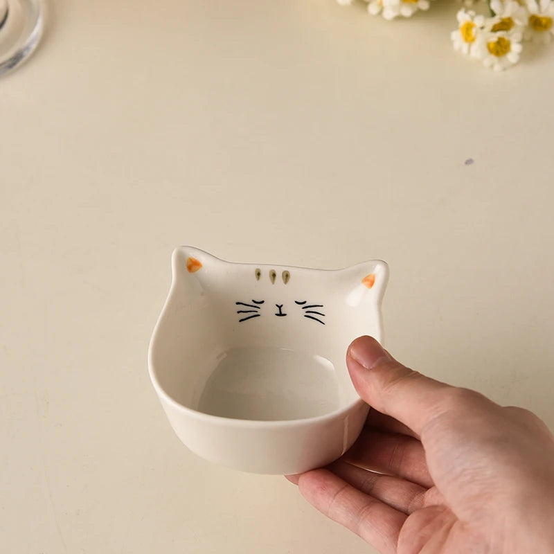 2 ceramic mini flavored dishes, cute cat shaped sauce bowl, dessert bowl, family baking tray juice small bowl 90ml/3oz for gathe