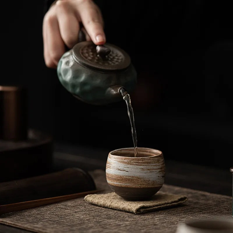 Japanese Style Tea Mugs, Handmade Stoneware Tea Cup, Kung Fu Tea Set, Small Single Cup, Ancient Style