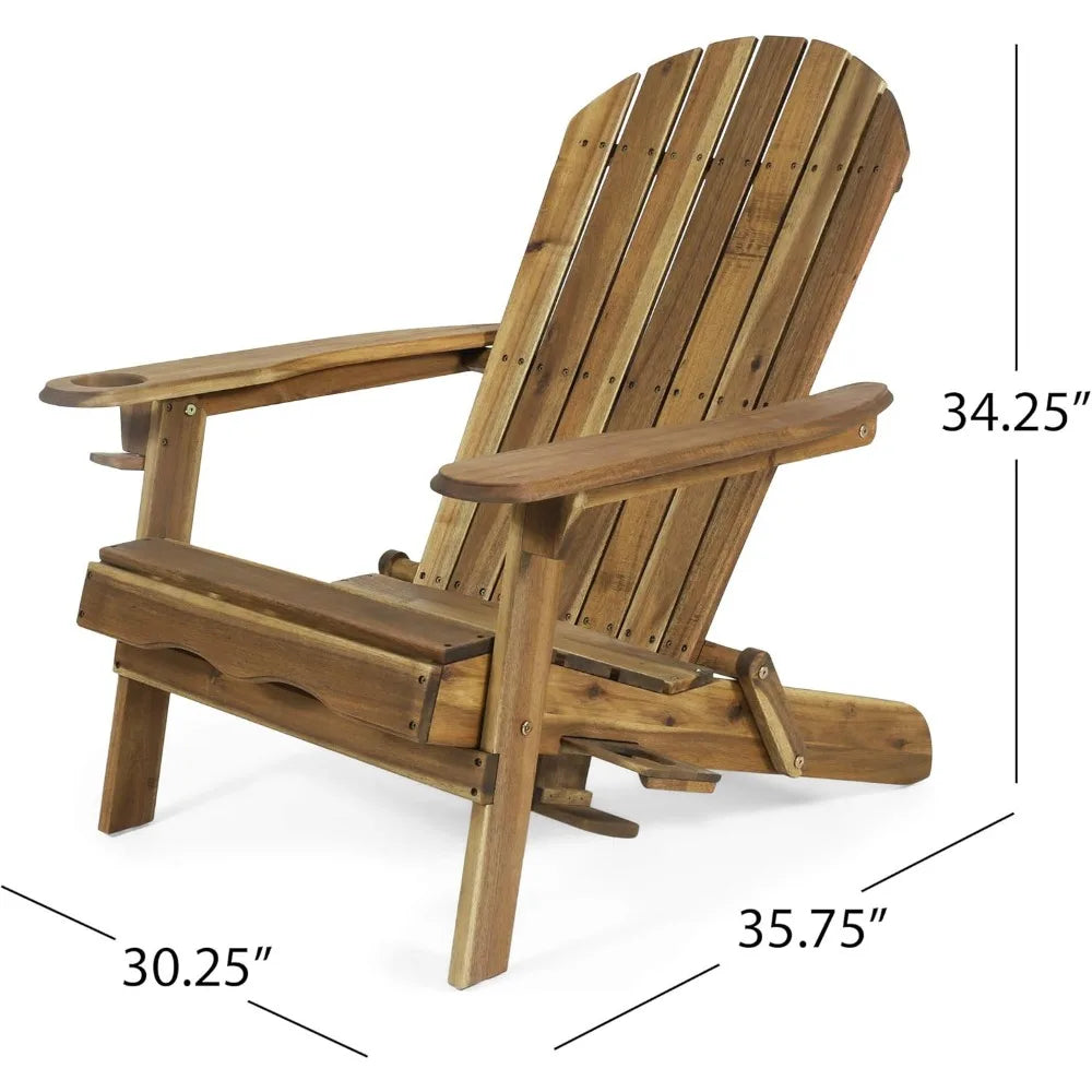 Crystal Outdoor Acacia Wood Folding Adirondack Chairs (Set of 2), Natural