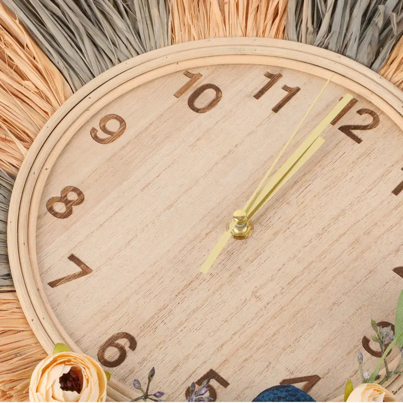 Creative Straw Wooden Wall Clock Rustic Style Bohemian Home Decor Living Room Dining Room Bedroom Wall Hanging Decoration