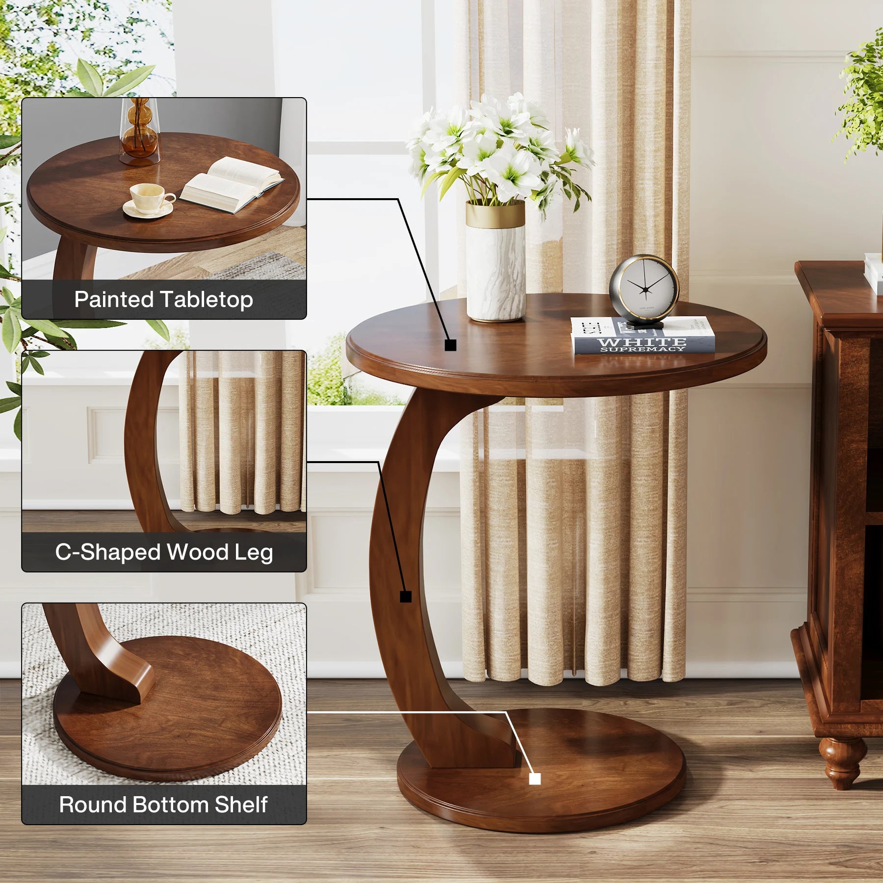 Round End Small Couch Side Table