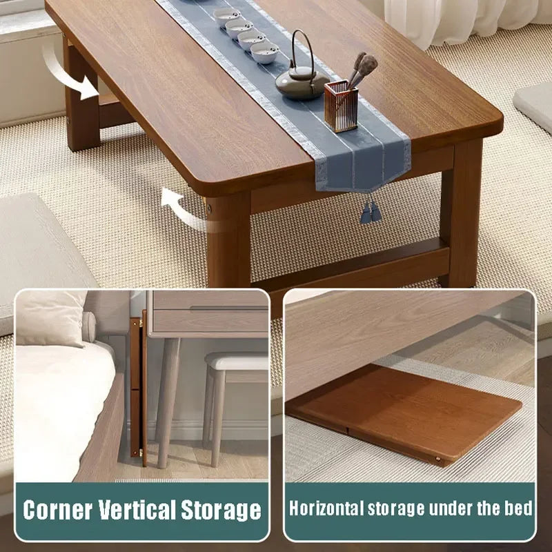 Japanese Wooden Folding Small Tea Table Bed Floor Bay Window Tatami Balcony Coffee Side Table Home Furniture Decorations