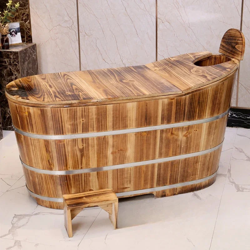 Mobile Bathtub Adult Portable Adults Sauna Wood Tub Hot Outside Shampoo Wooden Sink Half Body Outdoor Badewanne Spa Children