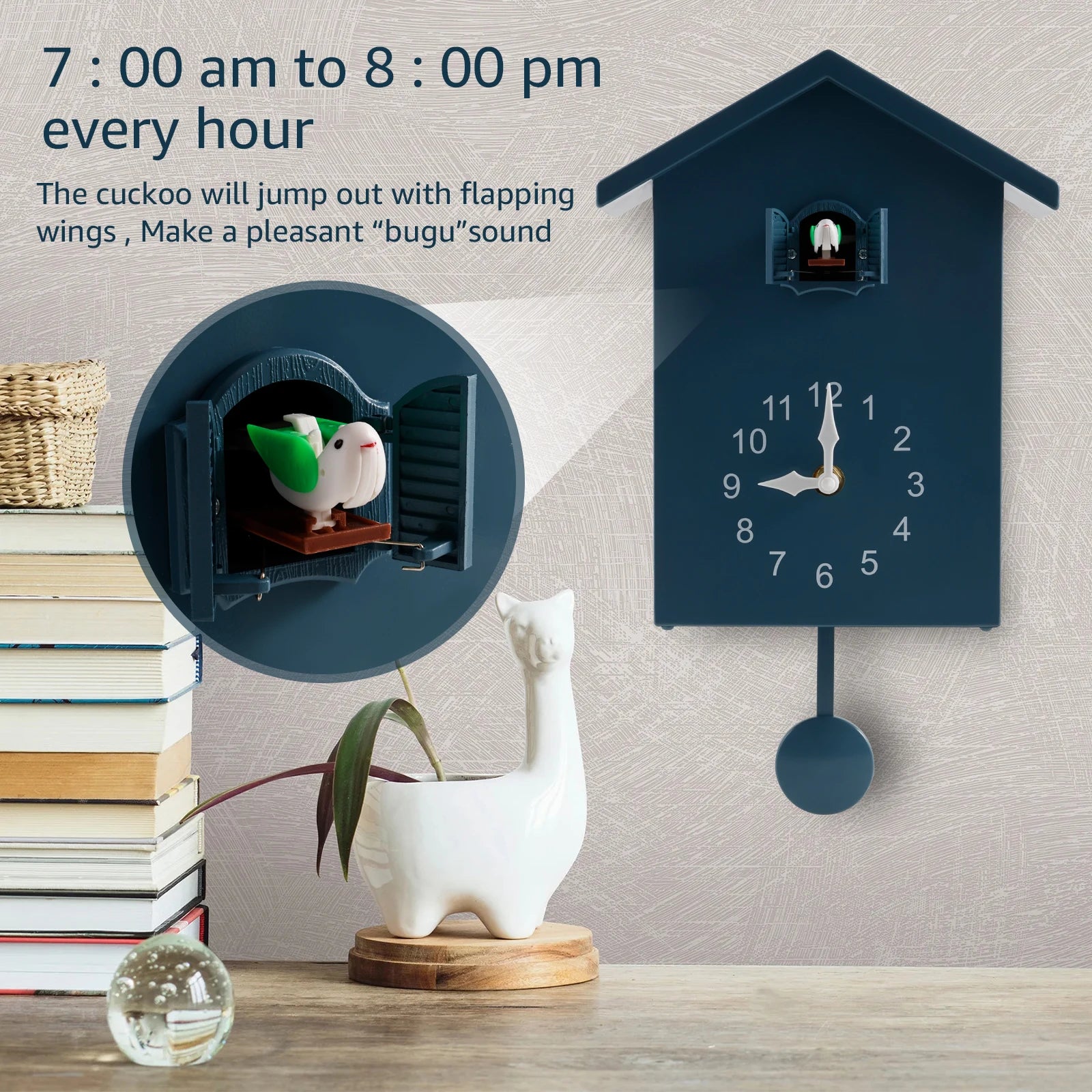 Cuckoo Clock Plastic Cuckoo Wall Clock with Bird Tweeting Sound Hanging Bird Clock Battery Operated Cuckoo Clock White