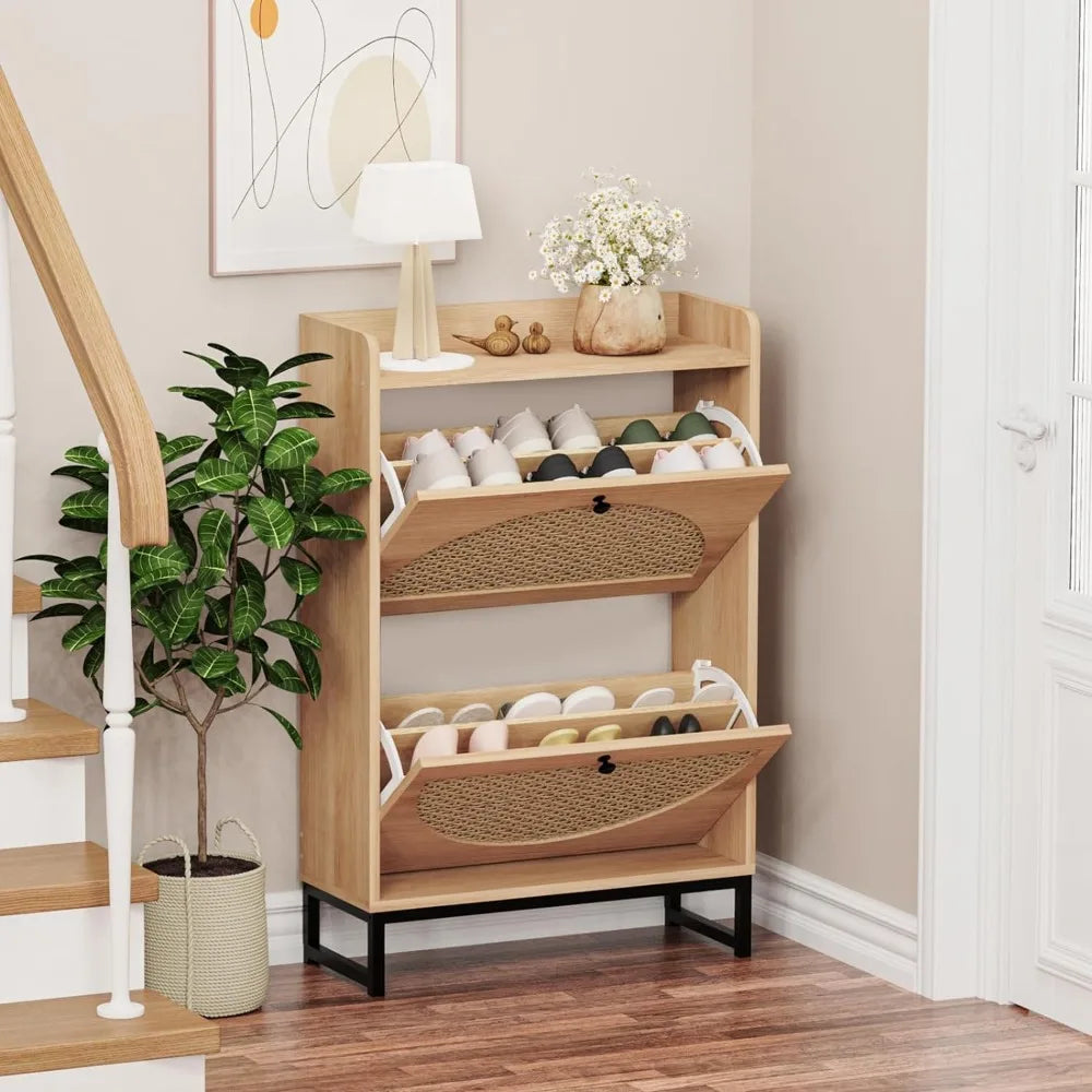 2-Drawer Rattan Shoe Cabinet