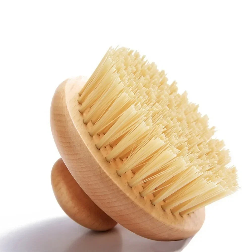 Round Bath Shower Body Exfoliating Brush Natural Sisal Bristles Beech Wood Handle Dead Skin Remover Back Scrubber Massage Tool