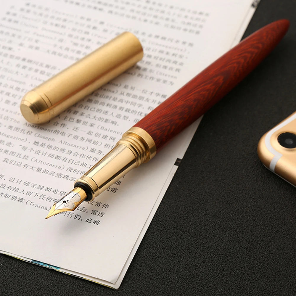 Retro Wood Bronze Fountain Pen 0.5mm Luxurry Wooden Office Business Writing Art Calligraphy Pens Office Stationery Gift Ink Pen