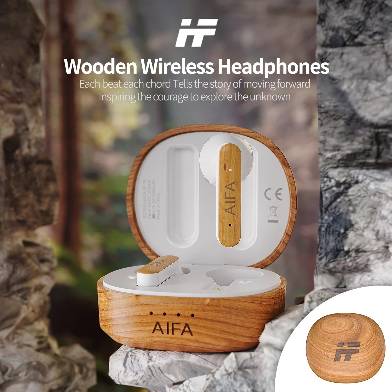 AIFA Wooden Earphone Bluetooth Wireless Noise Canceling High Quality 5.3  Sport   Waterproof Bluetooth Earphone For Talking