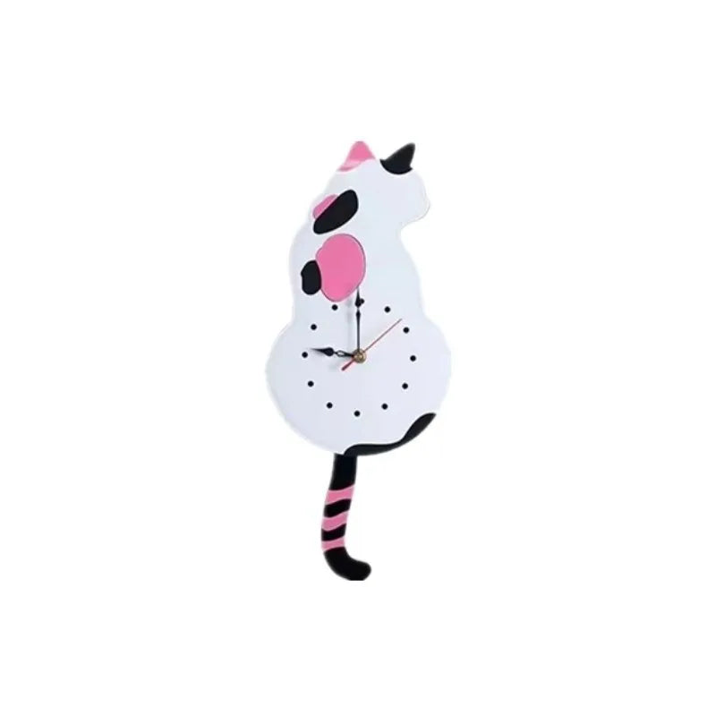 Swinging Cat Wall Clock Modern Simple Wagging Tail Creative Silent Home Decoration Clock Living Room Home Pendulum Clock-Black