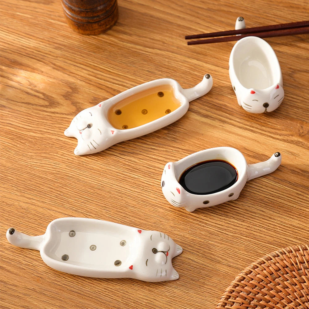 Japanese Style Ceramic Sushi Dipping Bowl Creative Cat Shape Dessert Sauce Dish Seasoning Soy Vinegar Plate Kitchen Tableware