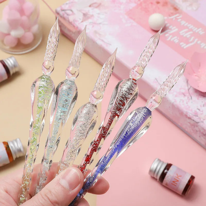 Bview Art Glass pen dip pen cherry blossom color ink signature pen student gift stationery fountain pen dip ink gift set