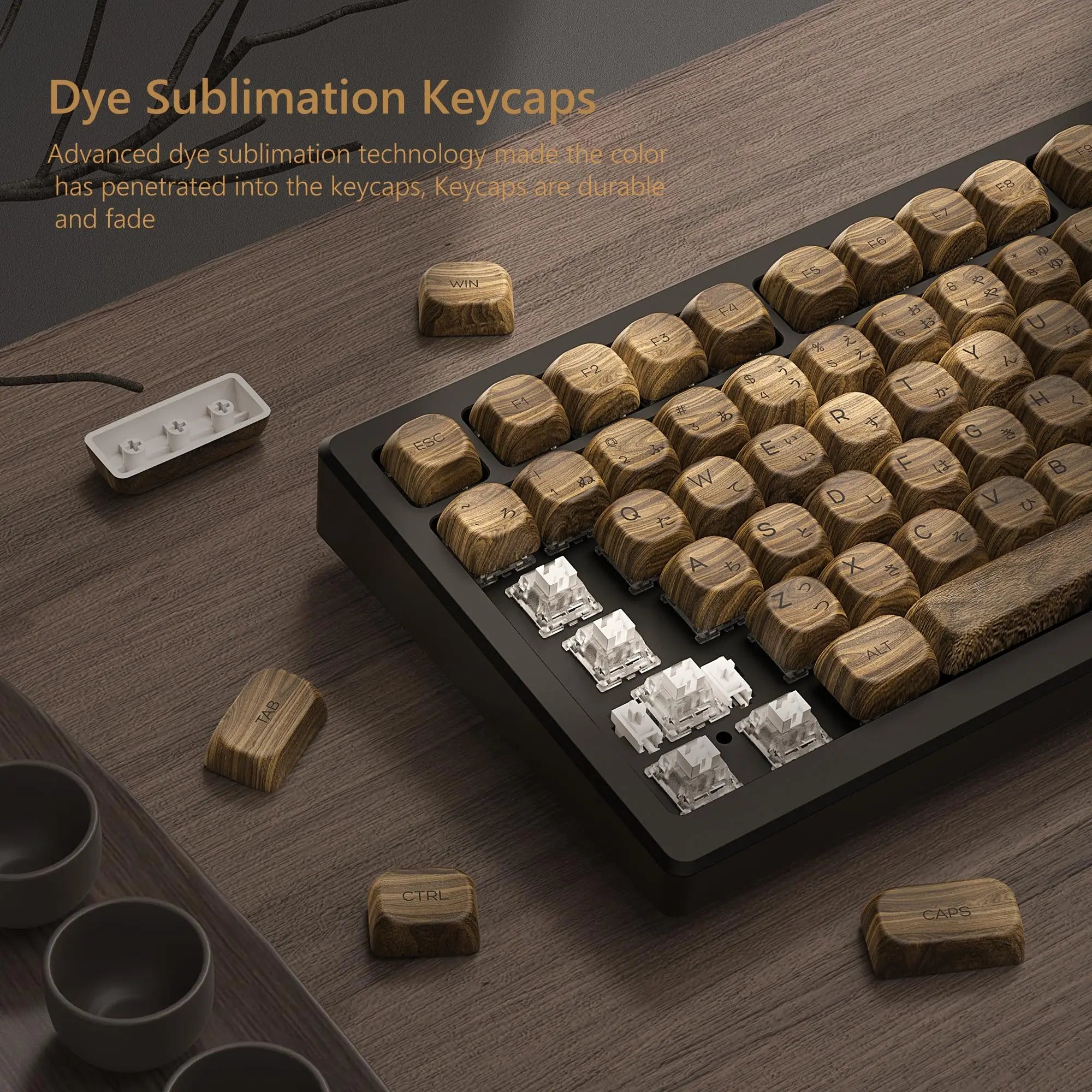 134 Keys MOA Profile Walnut wood PBT Keycaps Customs Dye Sub Key caps for 61/87/104 Cherry MX Switch Gaming Mechanical Keyboard