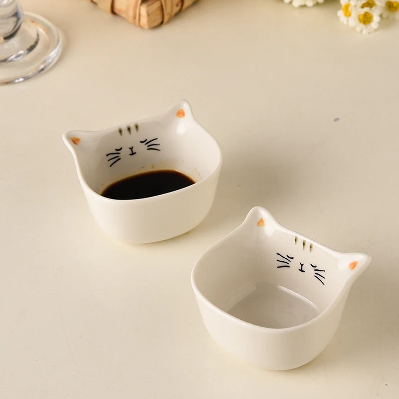 2 ceramic mini flavored dishes, cute cat shaped sauce bowl, dessert bowl, family baking tray juice small bowl 90ml/3oz for gathe