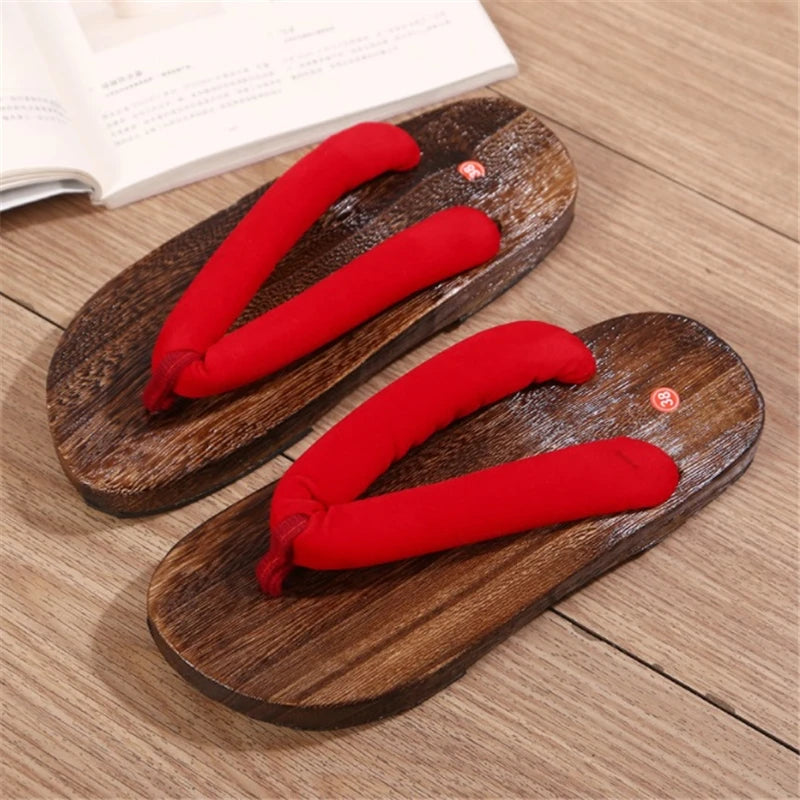 Japanese Traditional Geta Flat Bottom Unisex Wooden Paulownia Clog Man Woman Ninja Cosplay Shoes Flip Flop Summer Sandals