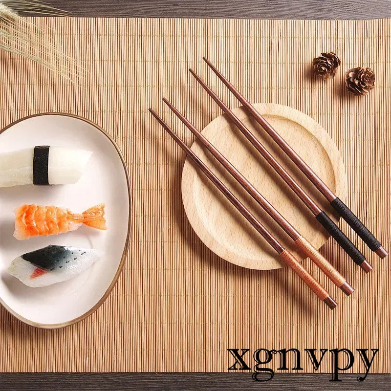 Xgnvpy 4PCS Handmade Japanese Natural Chestnut Wood Sushi Chopsticks Set Value Gift Sushi Chinese Food Tie Line