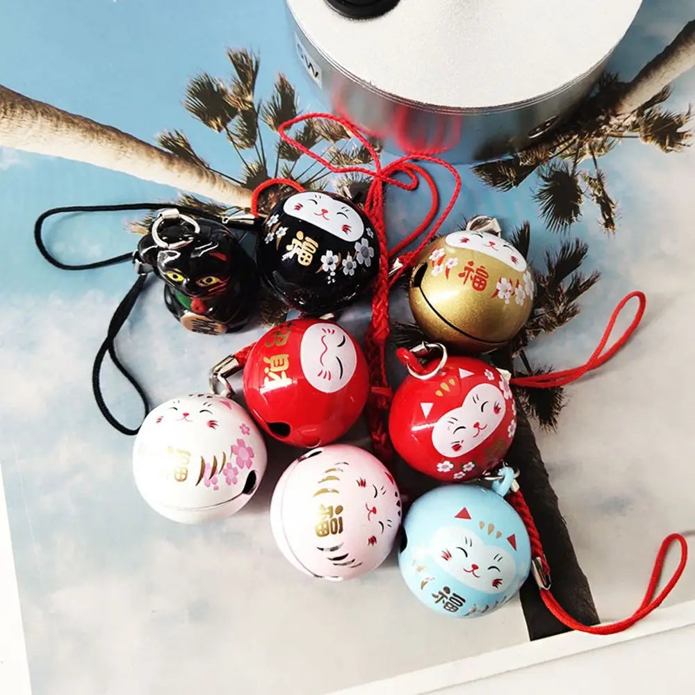 Japan Lucky Cat Daruma Bells Pendant DIY Trinkets Car Bag Key Chain Water Bells Copper Good Luck Fortune Wealth Charm Gift