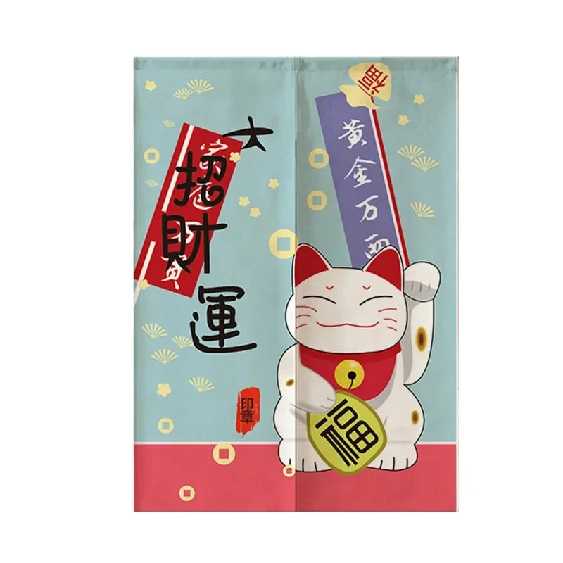 Japanese Noren Door Curtain Lucky Cat Print Partition Curtain For Kitchen Bedroom Entrance Decor Doorway Hanging Half-Curtain