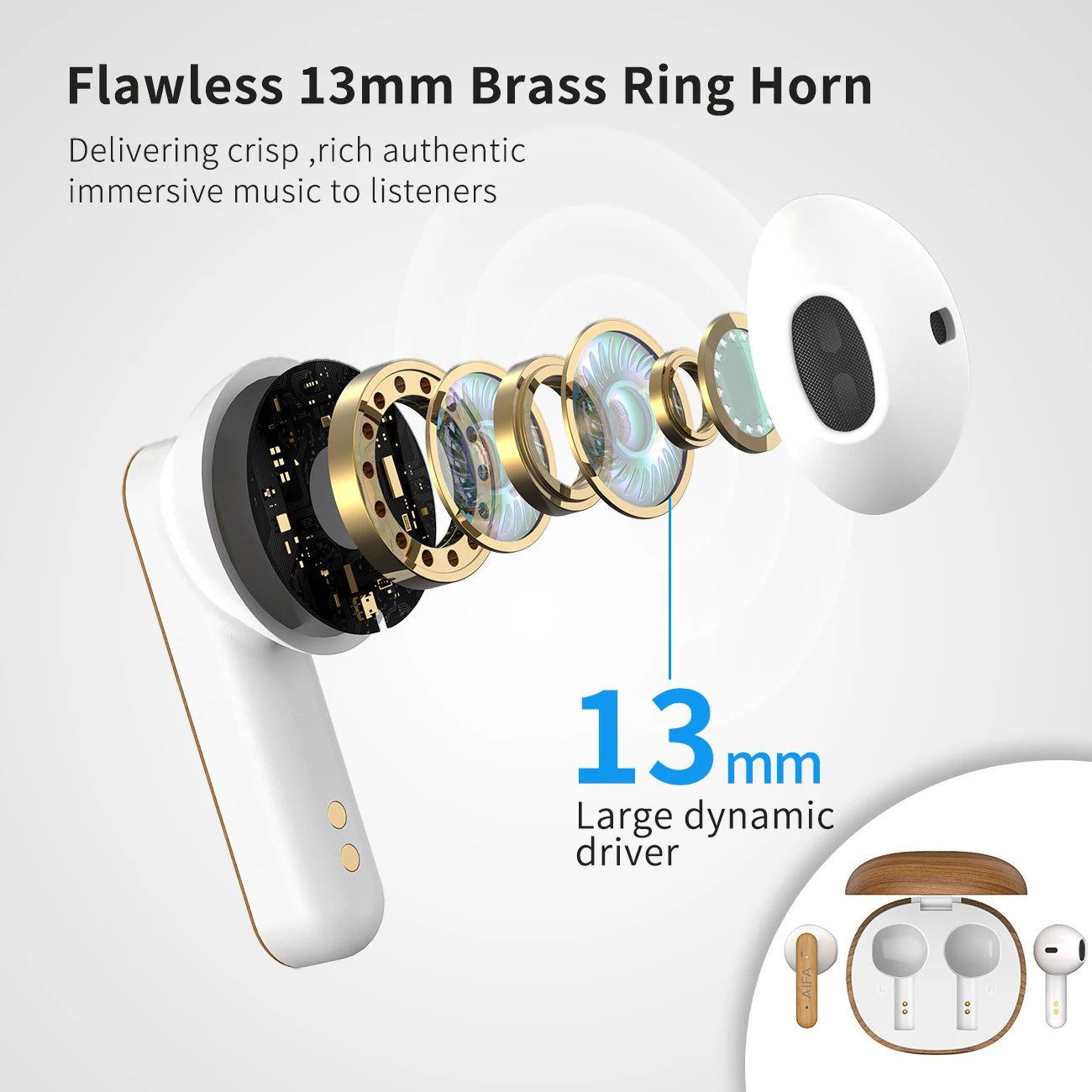 AIFA Wooden Earphone Bluetooth Wireless Noise Canceling High Quality 5.3  Sport   Waterproof Bluetooth Earphone For Talking