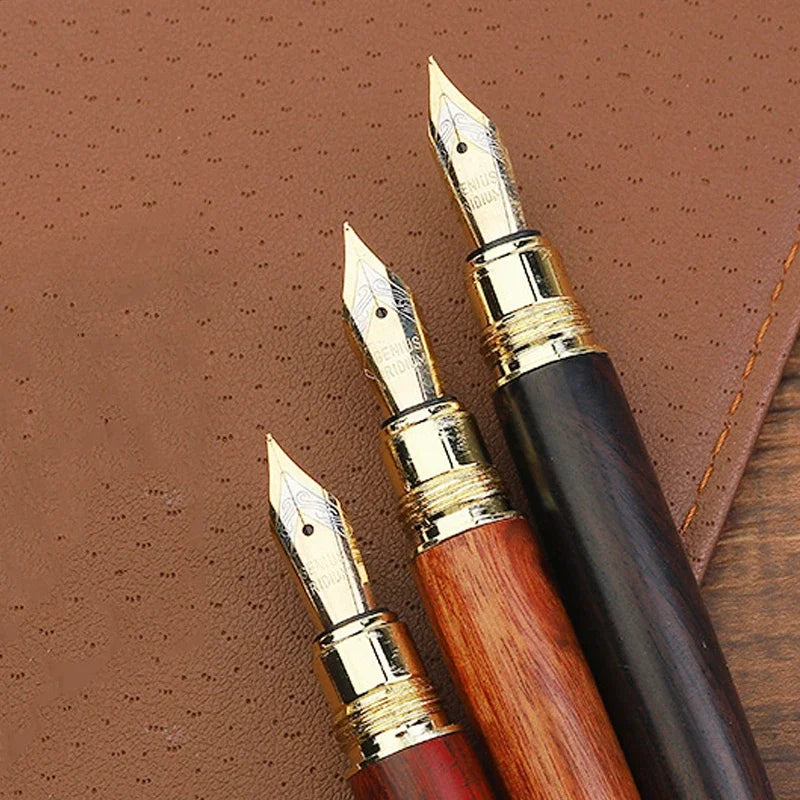 Retro 0.5mm Simple Sandalwood Wooden Fountain Pens Office Signature Pens Students Writing Painting School Stationery Supplies