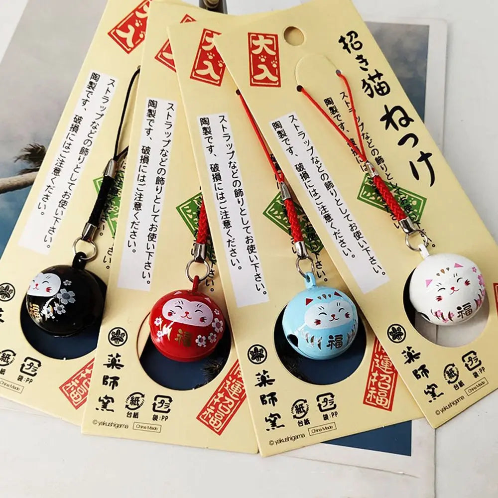 Japan Lucky Cat Daruma Bells Pendant DIY Trinkets Car Bag Key Chain Water Bells Copper Good Luck Fortune Wealth Charm Gift