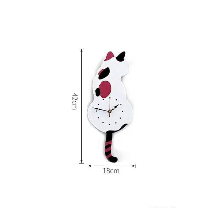 Swinging Cat Wall Clock Modern Simple Wagging Tail Creative Silent Home Decoration Clock Living Room Home Pendulum Clock-Black