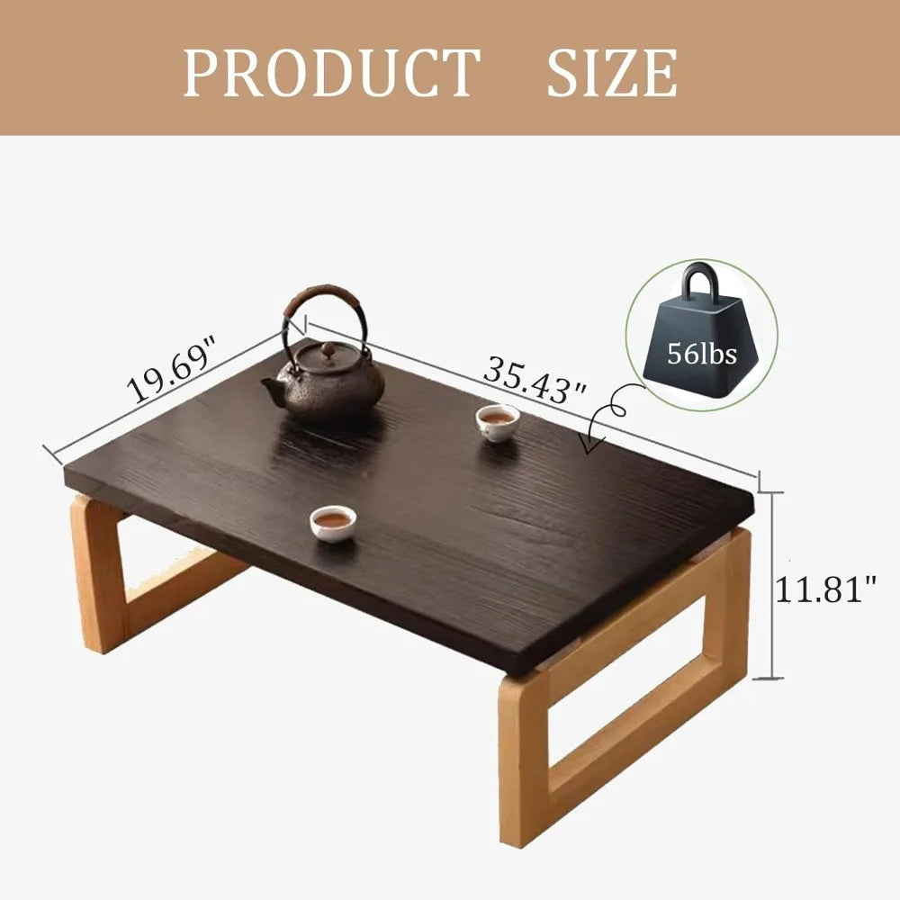 Japanese floor standing table, folding coffee table, 35.5x19.7x11.8 inch portable tea jar table, solid wood low table