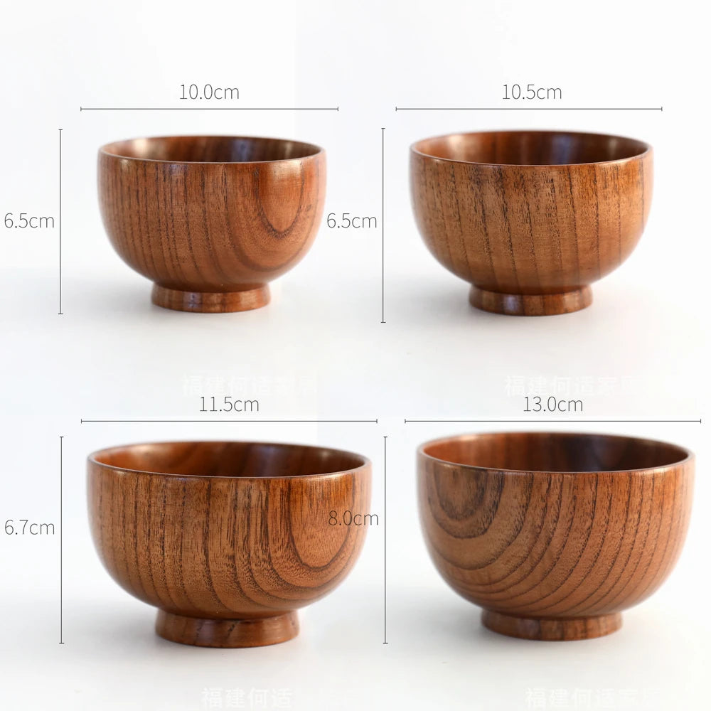 Japanese Style Nature Wooden Bowl Bowl Soup/Salad Rice Bowls Tableware Household Basin Fruit Plate Salad Bowl Wooden Soup Bowl