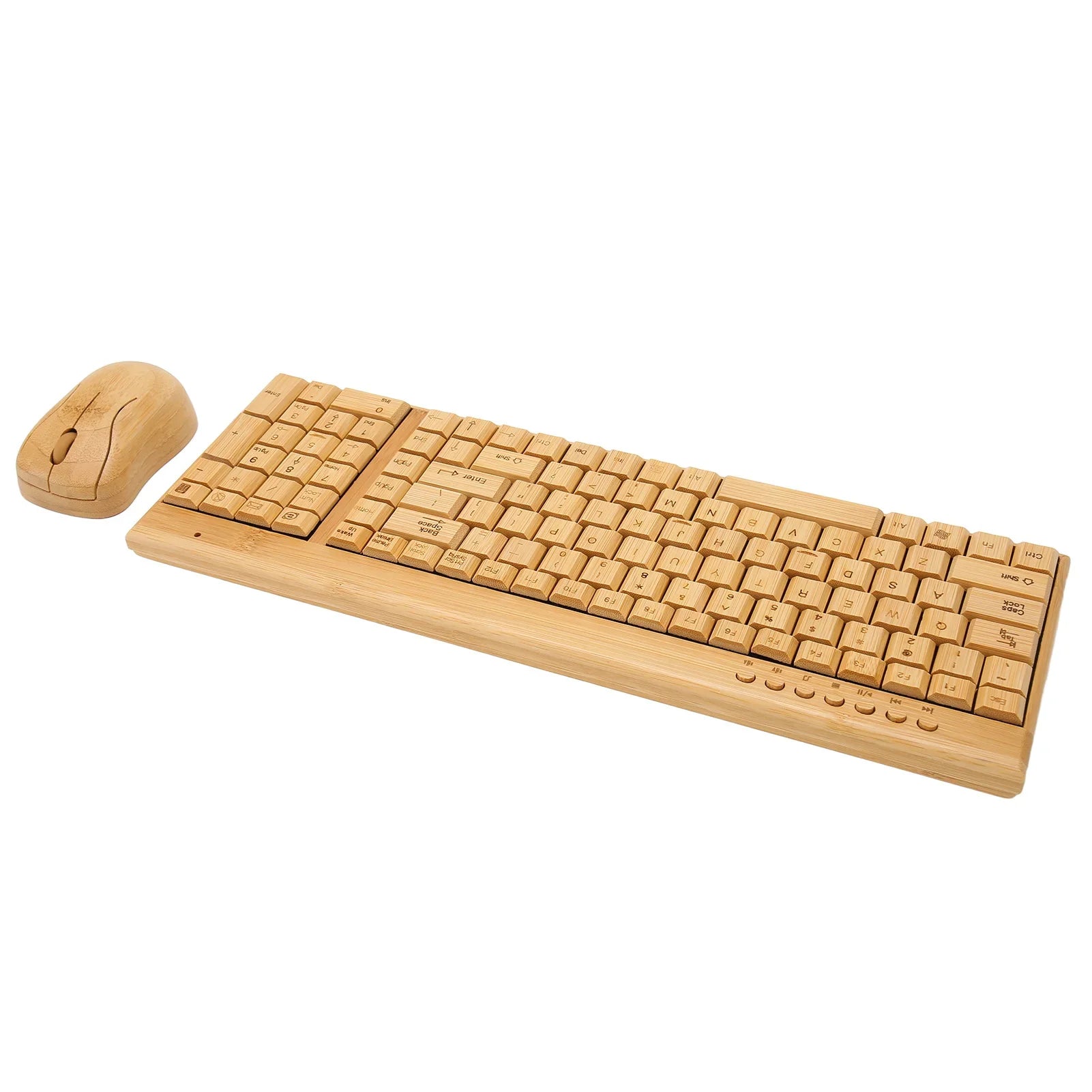 2.4GHz Wireless Keyboard Mouse Plug and Play Bamboo Wood Computer Keyboard 1200DPI Mouse for Office Laptop