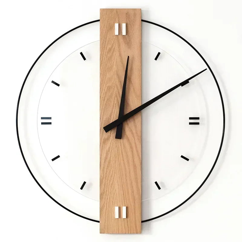 Simple Wall Clock Bedroom Living Room Creative Personality Scandinavian Modern Wood Square Mute Circle Practical Decoration