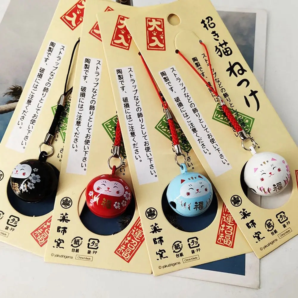 Japan Lucky Cat Daruma Bells Pendant DIY Trinkets Car Bag Key Chain Water Bells Copper Good Luck Fortune Wealth Charm Gift