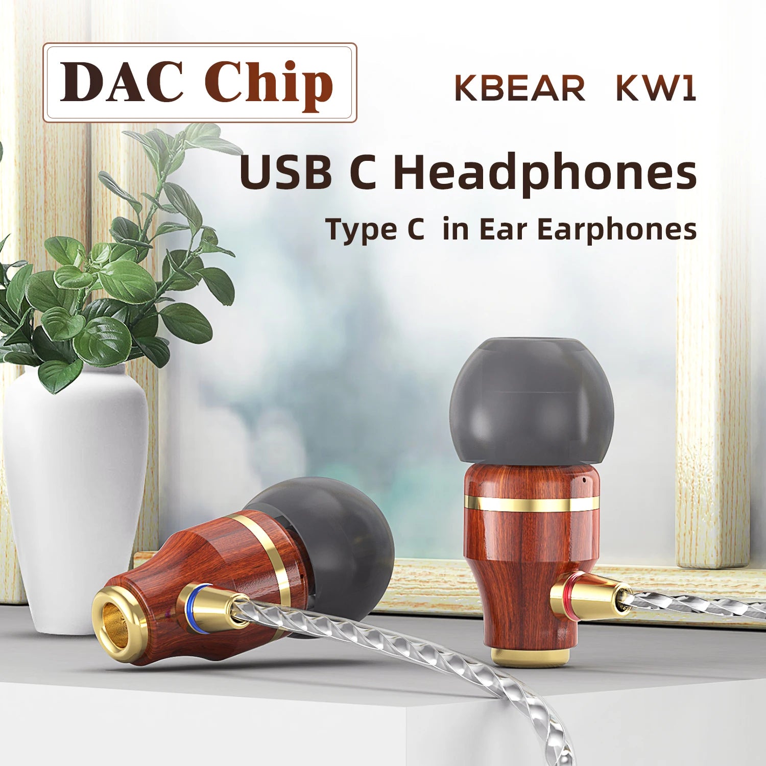 KBEAR KW1 Wired pear Wood in Ear HIFI  Hi-res Earbuds Monitor Headphones  TypeC 3.5mm for iPhone  Lightning