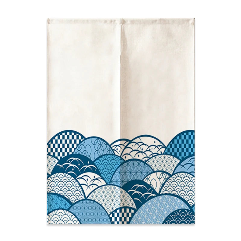 Japanese Linen Door Curtain Noren Mount Fuji Waves Partition Bedroom Kitchen Home Entrance Decor Customizable Half-Curtain