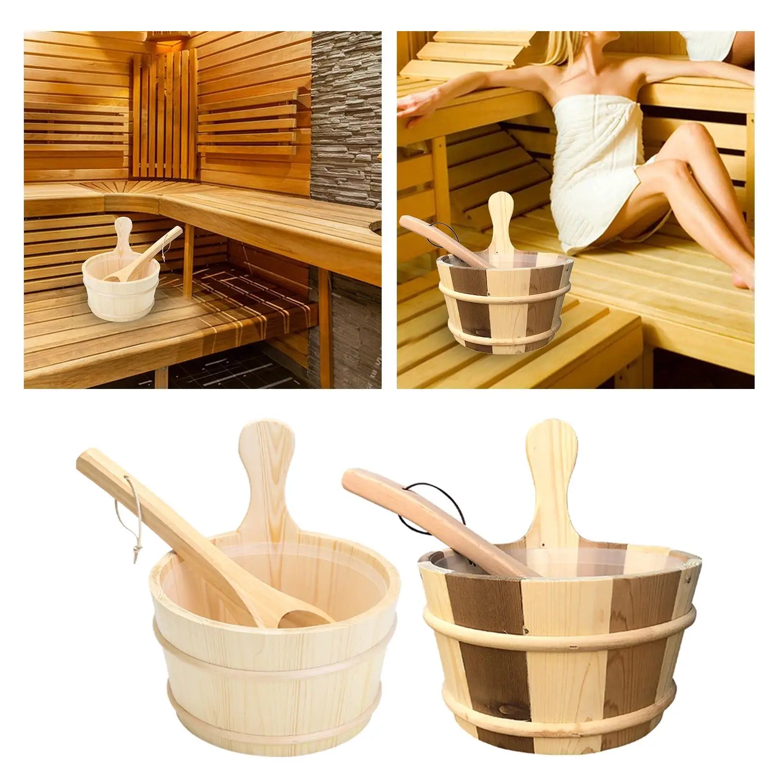 4L Wooden Sauna Barrel Portable Large Capacity Bath Footscoop Set Shower Accessories for Sauna Bucket Steam Room Bathroom SPA