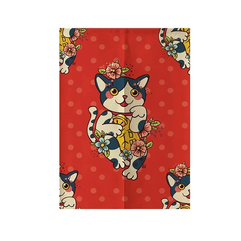 Japanese Noren Door Curtain Lucky Cat Print Partition Curtain For Kitchen Bedroom Entrance Decor Doorway Hanging Half-Curtain