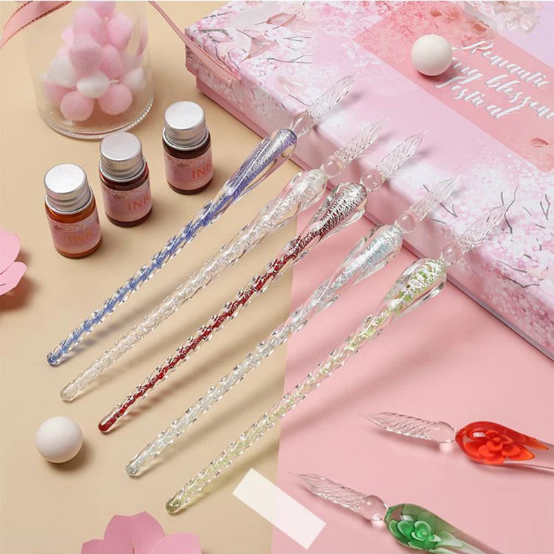 Bview Art Glass pen dip pen cherry blossom color ink signature pen student gift stationery fountain pen dip ink gift set