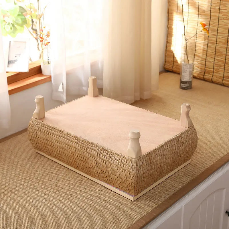 Japanese Rattan Tatami Table Balcony Bay Window Small End Table Low Table Coffee Table Bedroom Floor Square Table Futon Cushion