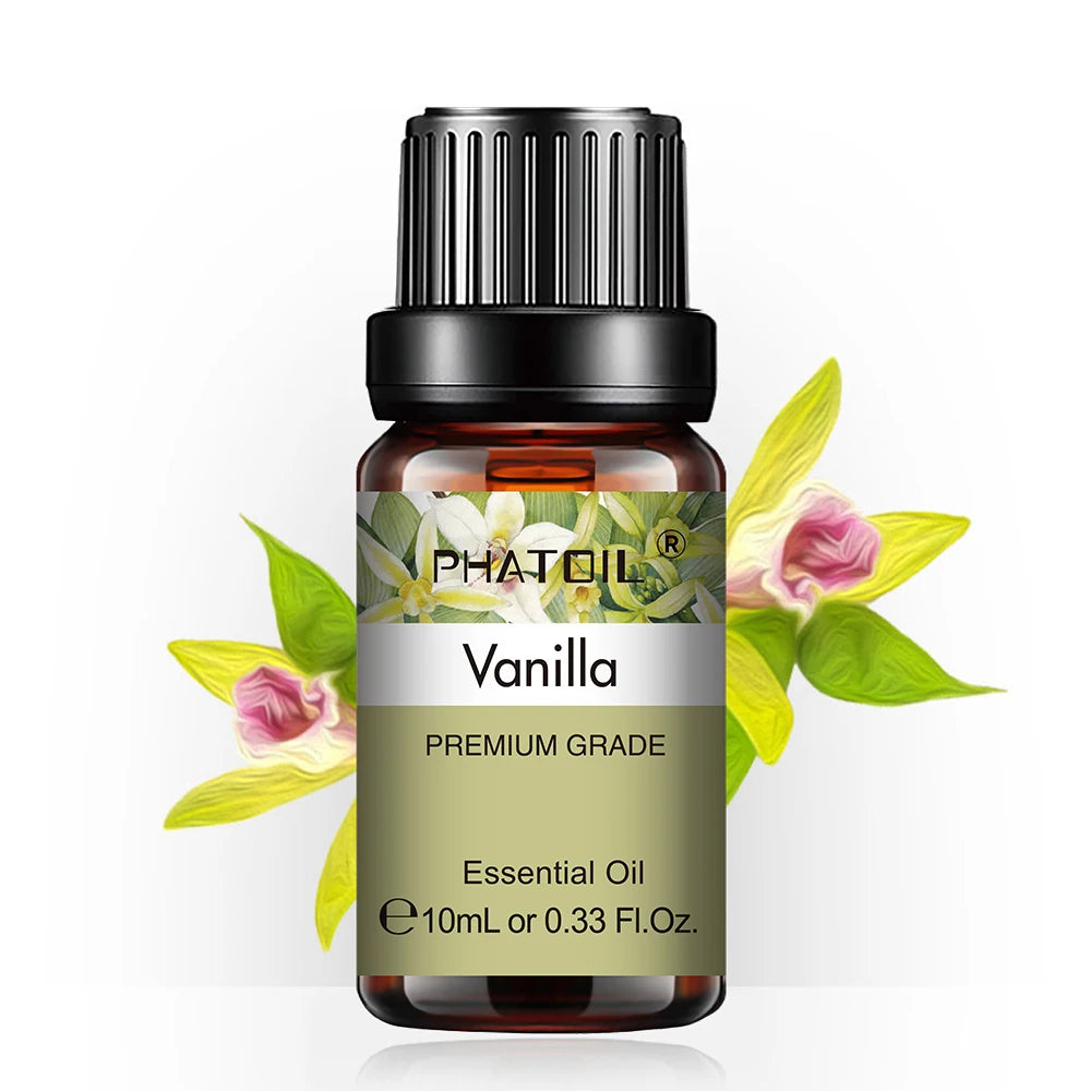 PHATOIL 10ml Vanilla Eessential Oil for Aroma Candles Making Spa Massage Humidifier Sandalwood Black Pepper Ginger Tea Tree