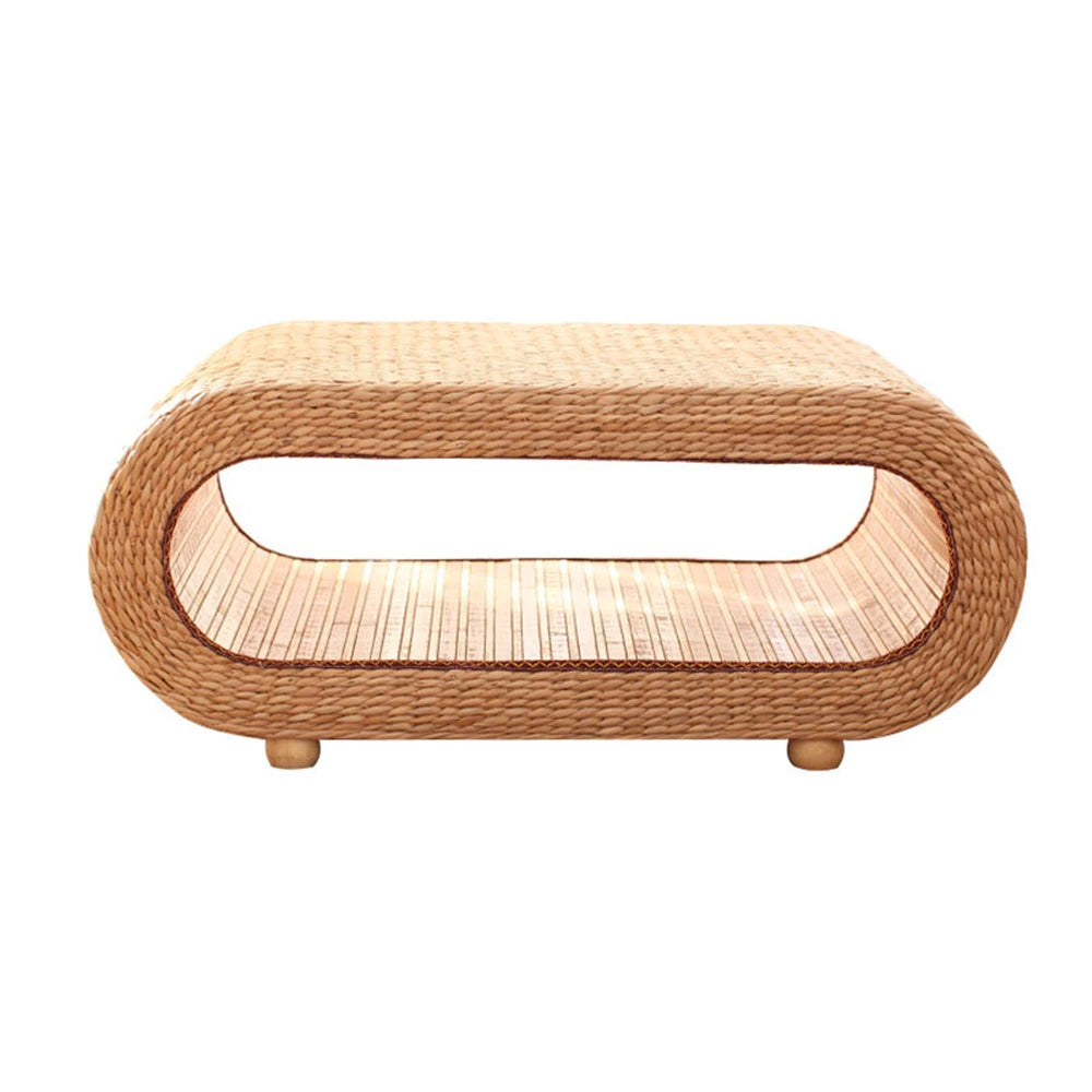 Japanese Style Living Room Coffee Table Handmade Suitable For Sitting On The Ground Rectangular Rattan Straw Coffee Table