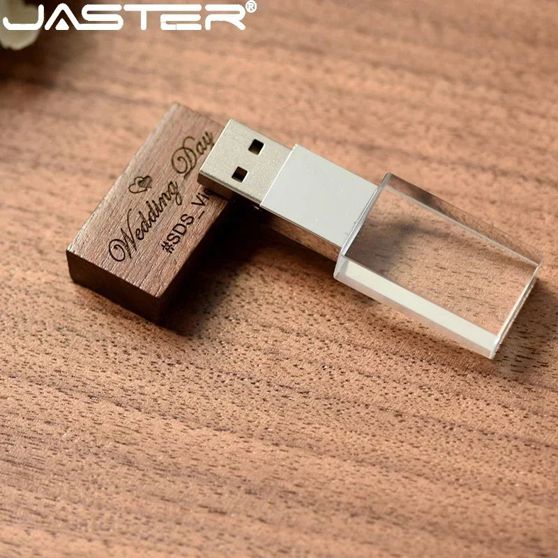 JASTER Crystal Wooden usb flash drive pen drive U disk memory stick pendrive 4GB 8GB 16GB 32GB 64GB wedding gift thumb drive