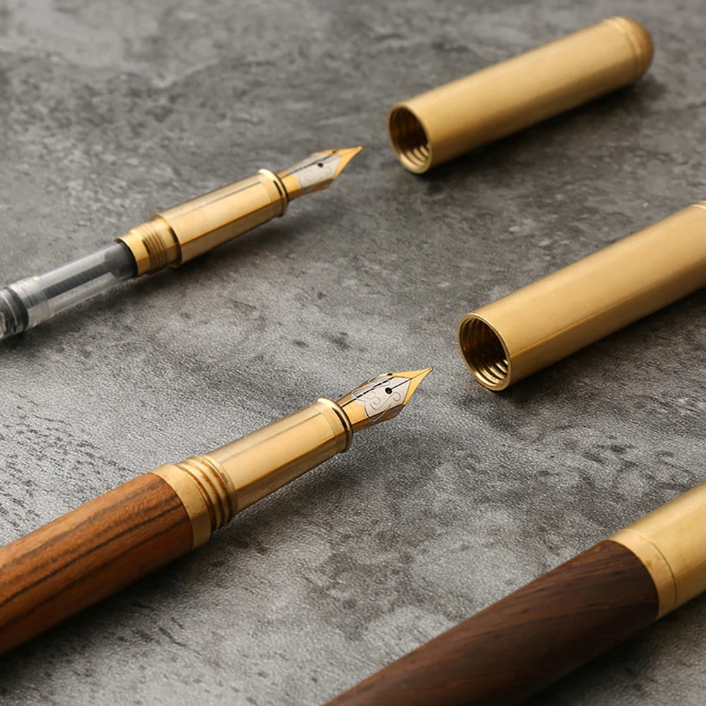 Retro Wood Bronze Fountain Pen 0.5mm Luxurry Wooden Office Business Writing Art Calligraphy Pens Office Stationery Gift Ink Pen