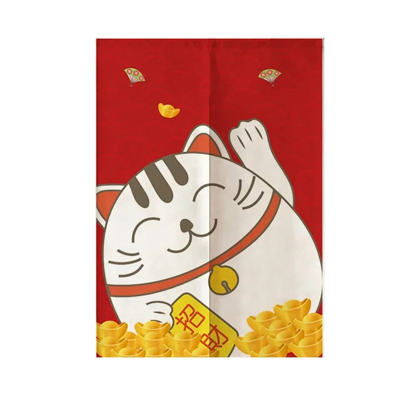 Japanese Noren Door Curtain Lucky Cat Print Partition Curtain For Kitchen Bedroom Entrance Decor Doorway Hanging Half-Curtain