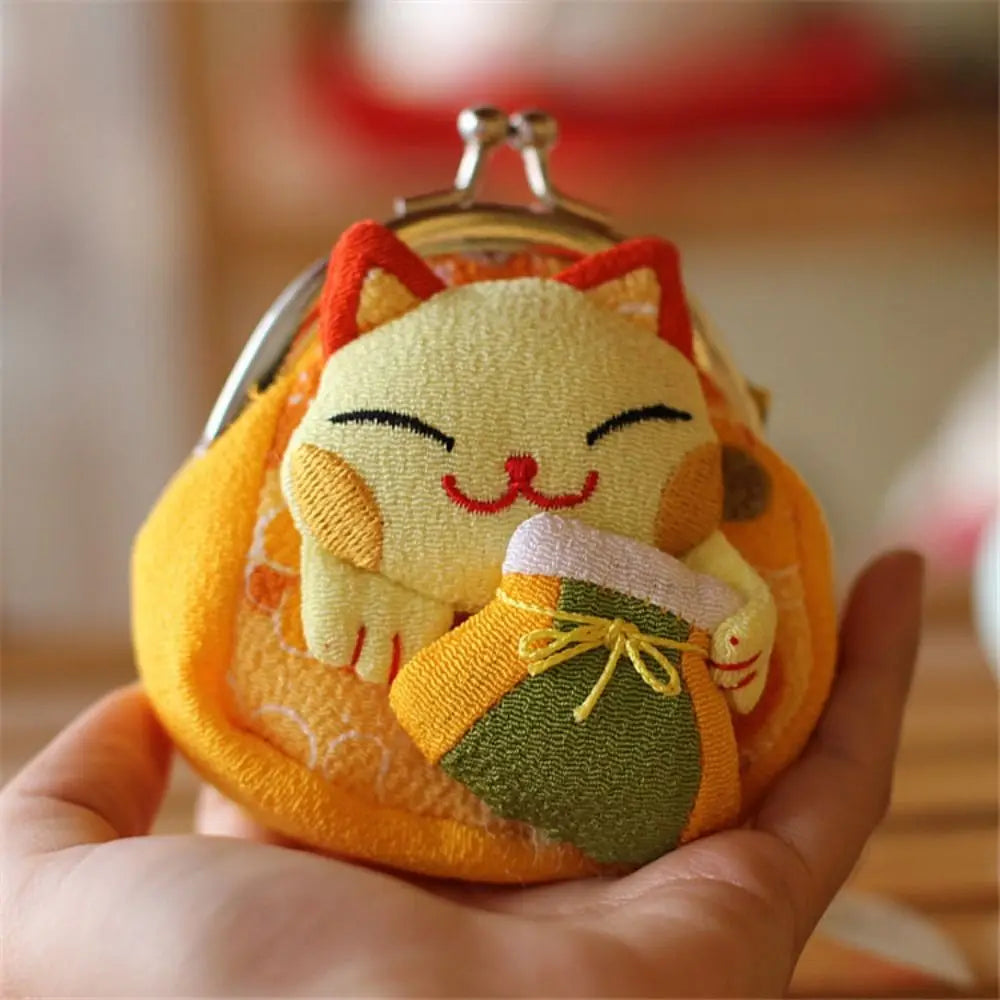 Cute Children's Purse Handmade Flower Printing Japanese Lucky Cat Coin Purse Girl Travel Outdoor Fashion Design Birthday Gift