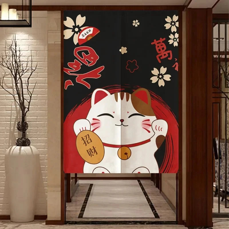 Japanese Noren Door Curtain Lucky Cat Print Partition Curtain For Kitchen Bedroom Entrance Decor Doorway Hanging Half-Curtain