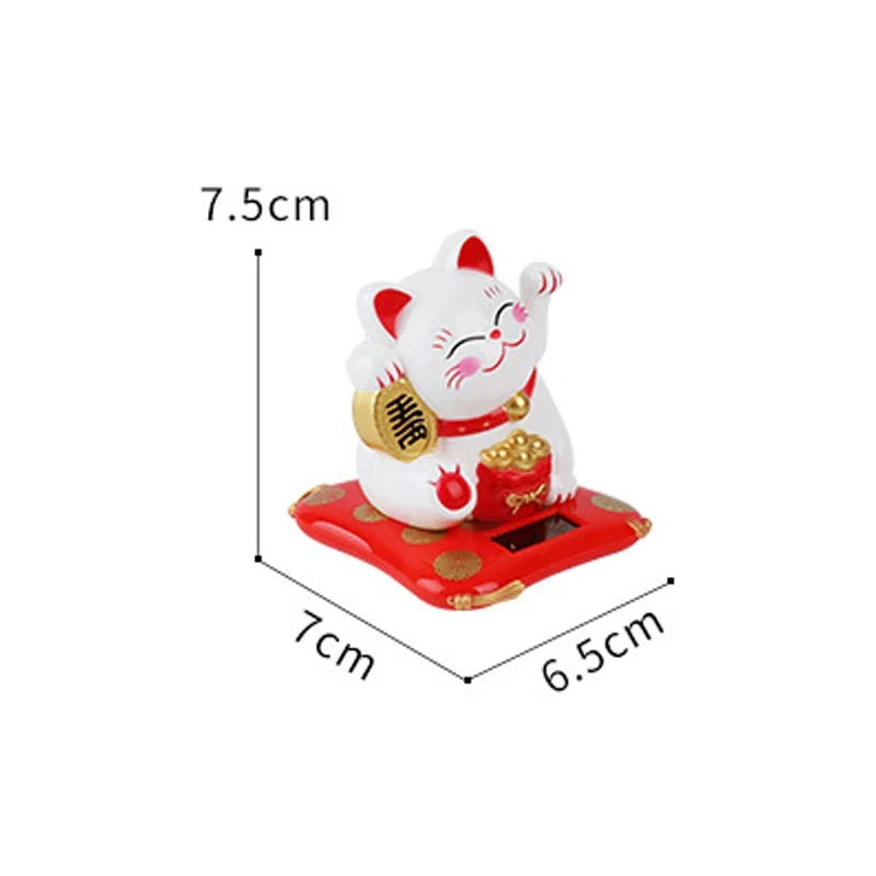 1pc Lucky Cat Solar Powered Maneki Neko Hand Waving Fortune Cat Figurines Home Office Car Holiday Seasonal New Year Decor